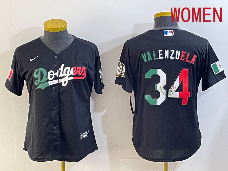 Women Los Angeles Dodgers #34 Valenzuela Black Game 2024 Nike MLB Jersey style 1029